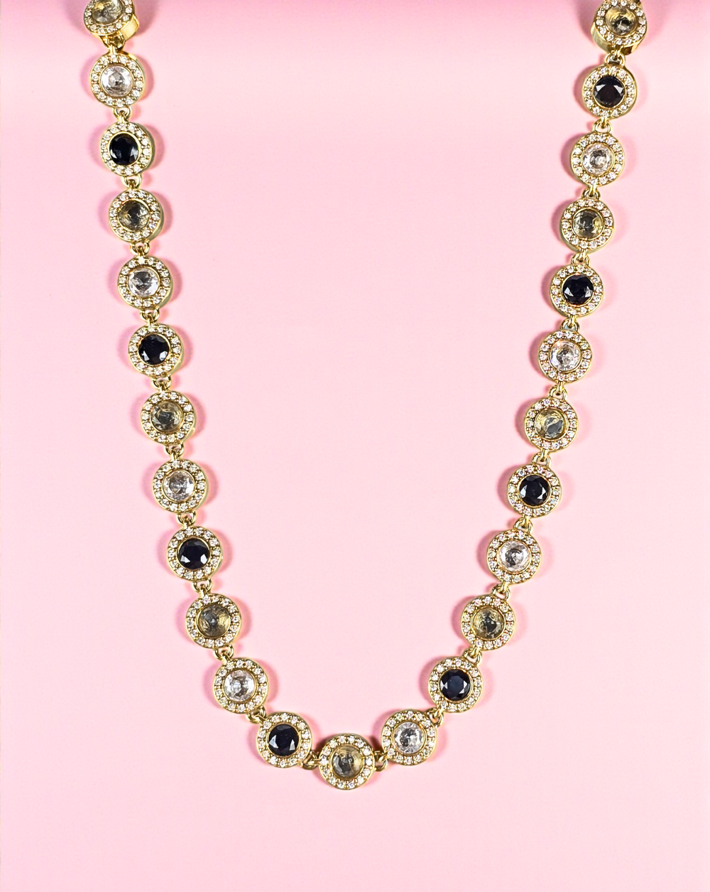 Luxurious Gold necklace black and clear crystals made of stainless steel, elegant evening jewelry for women, a gift for her, Trgovina Patrizia