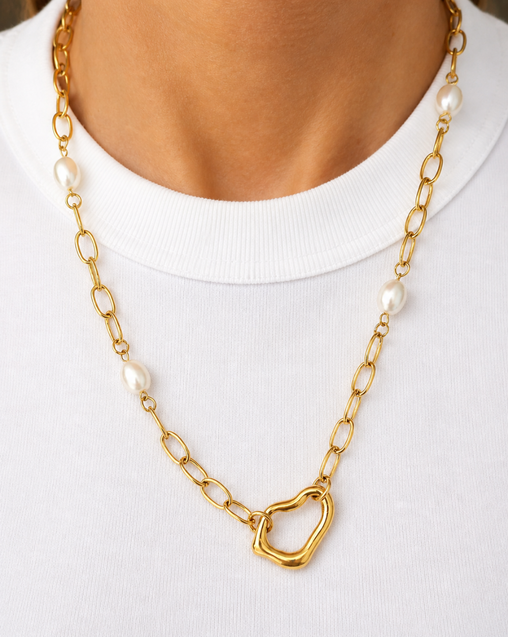necklace fashionable necklace pearl details and organic links made of stainless steel or surgical steel – trgovina Patrizia , elegant statement jewelry