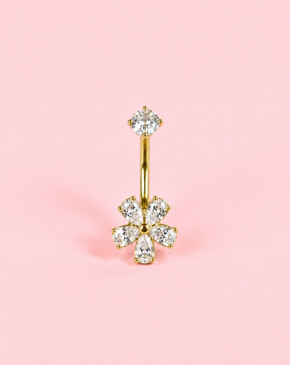 Bauchnabelpiercing mit Blumenmotiv und Kristallsteinen aus Edelstahl bzw. chirurgischem Stahl – trgovina Patrizia , eleganter, femininer Schmuck
