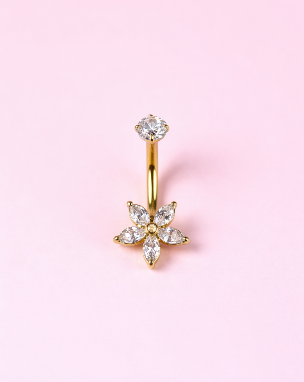 Bauchnabelpiercing mit Blumenmotiv aus Marquise-Kristallen aus rostfreiem bzw. chirurgischem Stahl – trgovina Patrizia , eleganter, femininer Schmuck