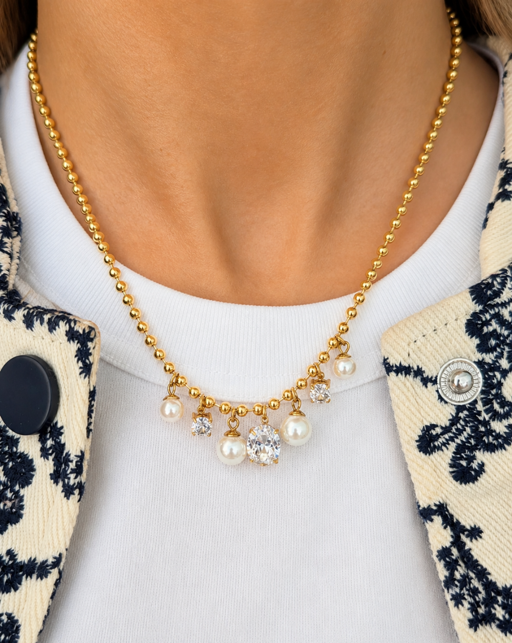 Necklace pearl pendants and crystals made of stainless steel or surgical steel – trgovina Patrizia , elegant and feminine jewelry