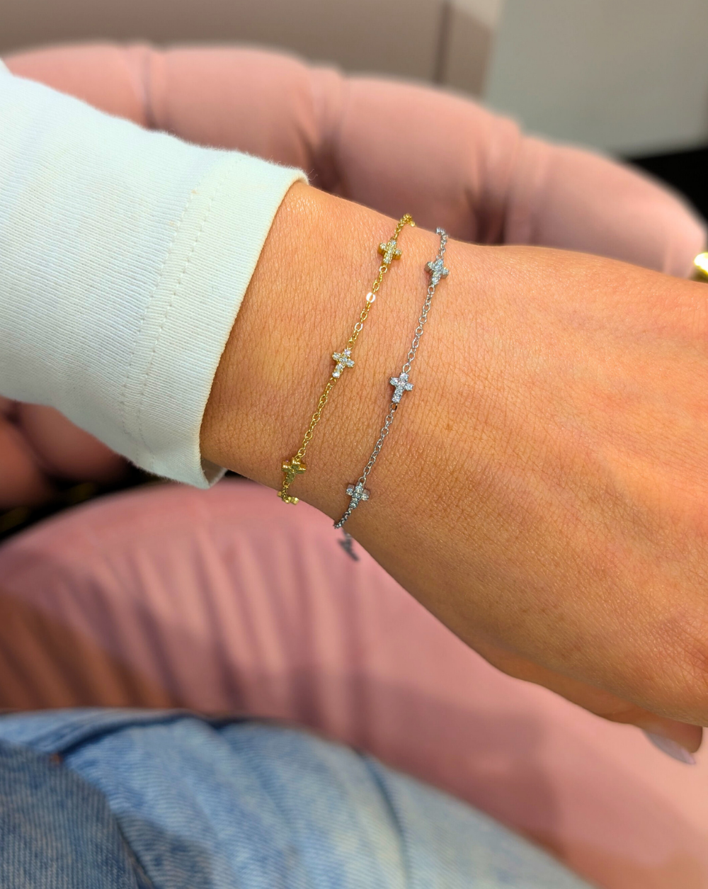 Bracelet small crosses made of stainless steel or surgical steel – trgovina Patrizia , minimalist and elegant jewelry