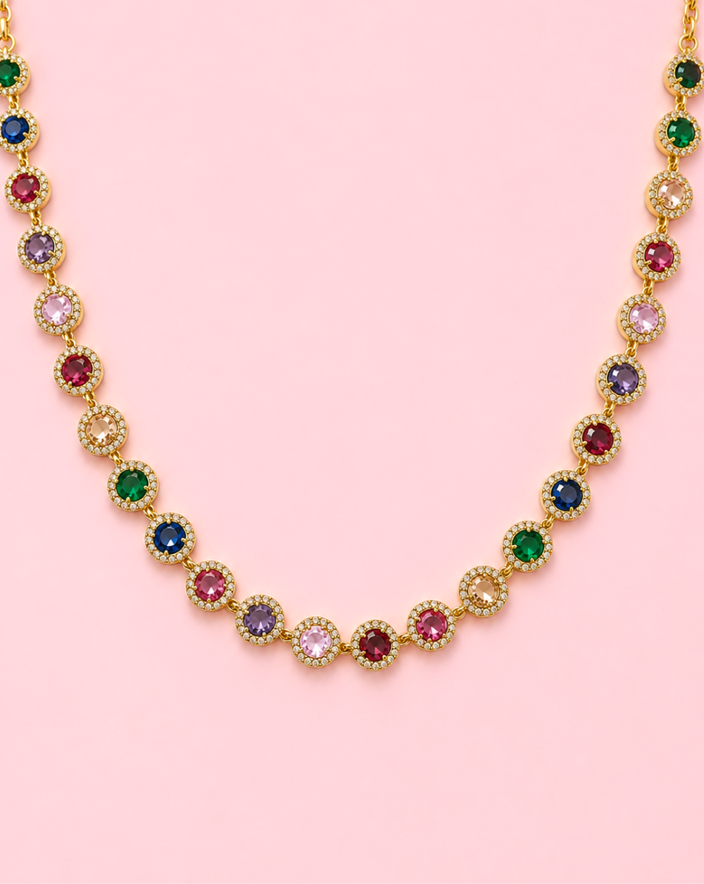 Silver necklace OPHELIA, made of stainless steel with multicolored sparkling crystals – Trgovina Patrizia Ljubljana.