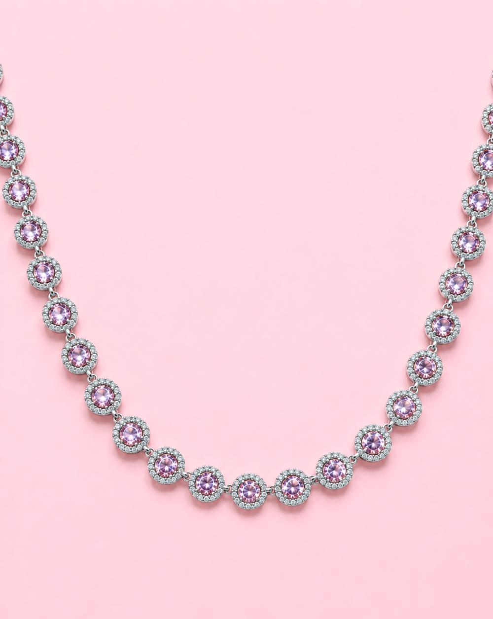 Silver necklace OPHELIA, made of stainless steel with light pink sparkling crystals – Trgovina Patrizia Ljubljana.