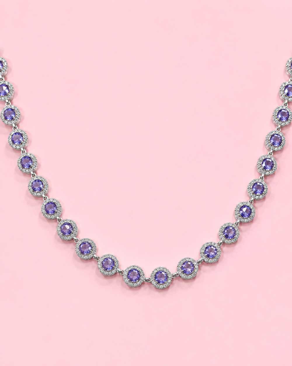 Silver necklace OPHELIA, made of stainless steel with sparkling purple crystals – Trgovina Patrizia Ljubljana.