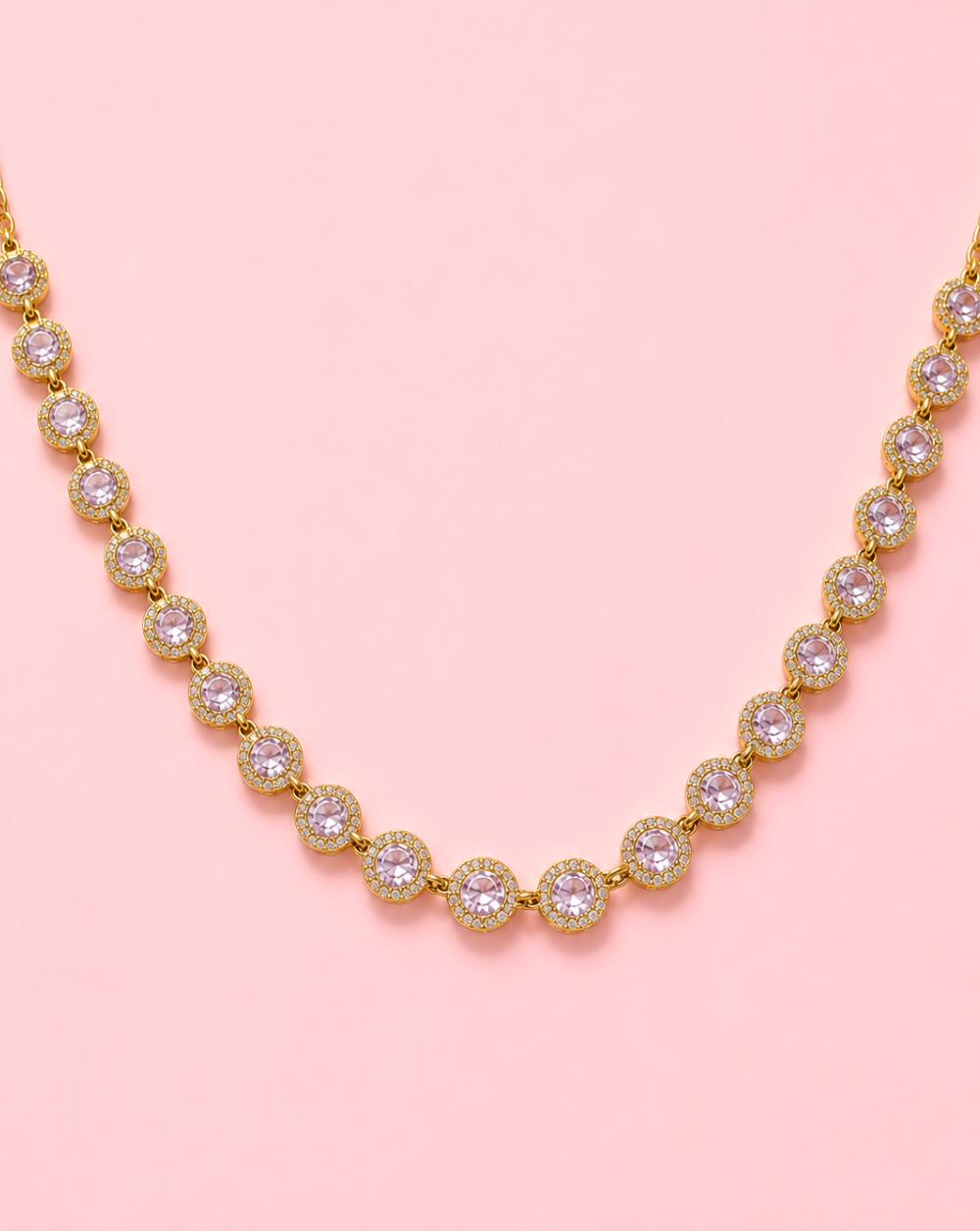 necklace Gold necklace made of stainless steel with light pink sparkling crystals – Trgovina Patrizia .