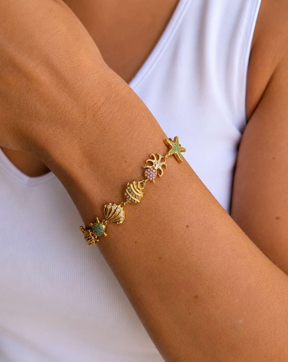 Bracelet TREASURES stainless steel Bracelet with marine motifs and crystals – Trgovina Patrizia .
