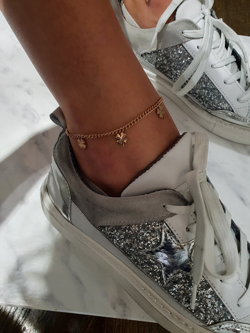 Foot bracelet with Clover symbols-Rose gold