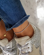 Foot bracelet with zircons-Silver