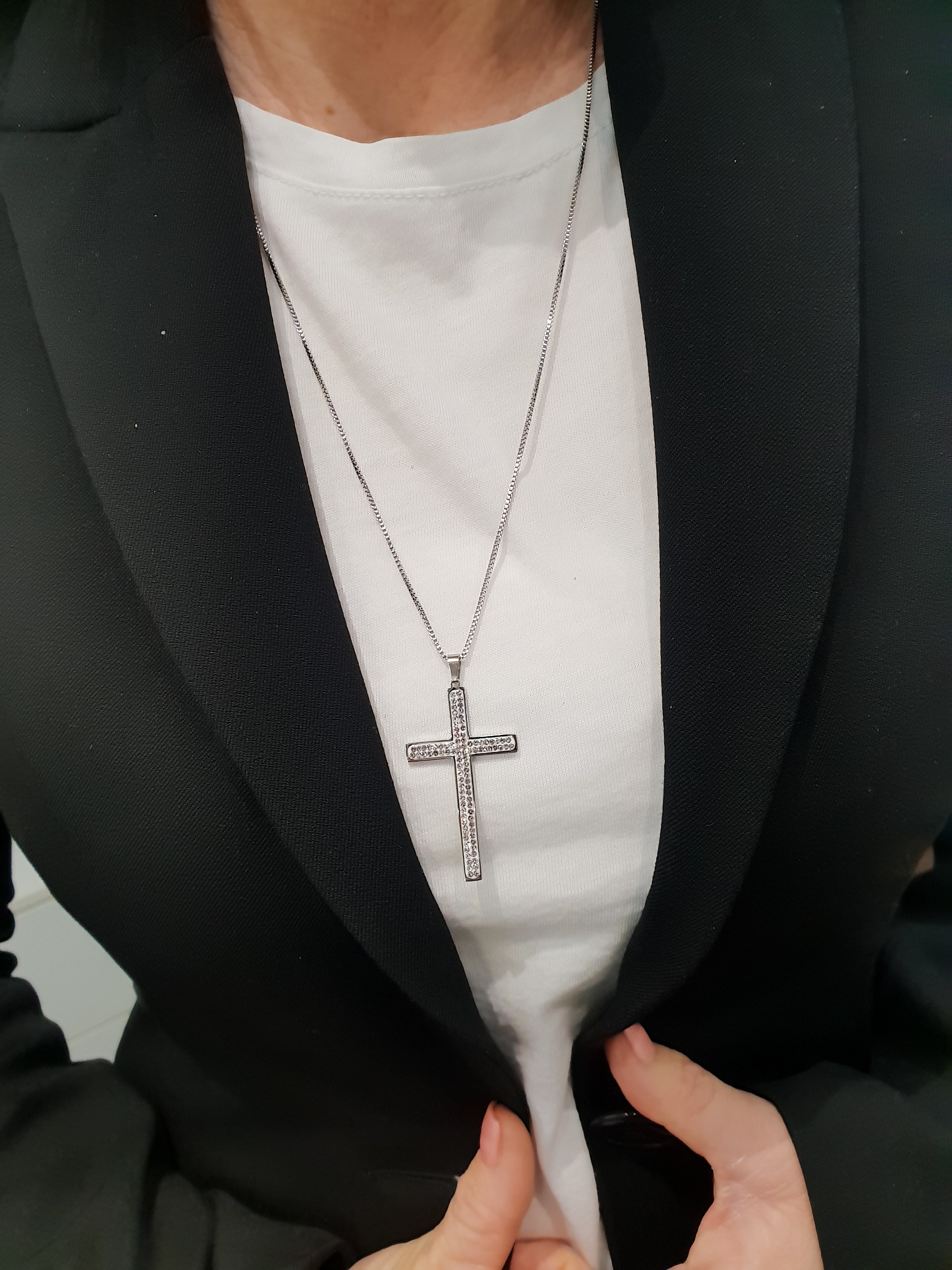 Long necklace CROSS | with crystals