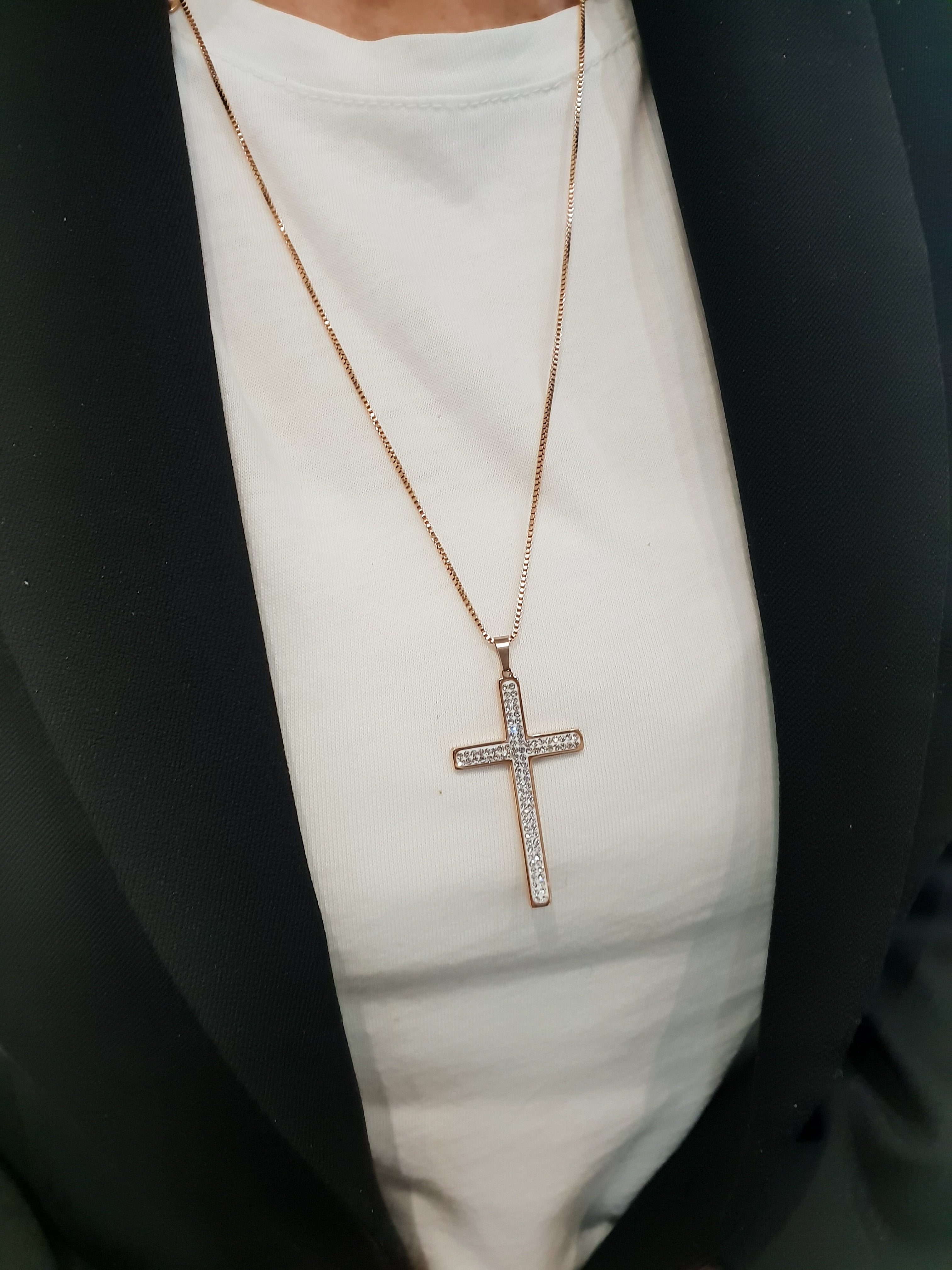 Long necklace CROSS | with crystals