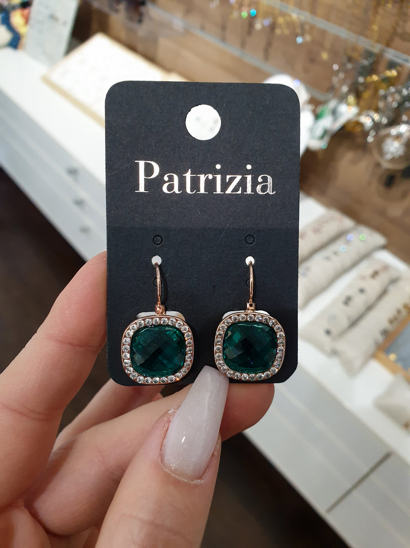 Dangling earrings with zircons-Emerald Green