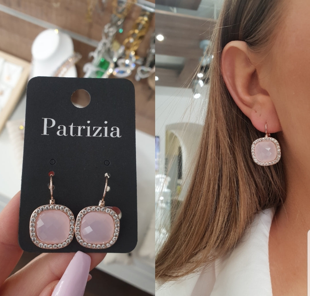 Hanging earrings with rhinestones | Pastel Pink